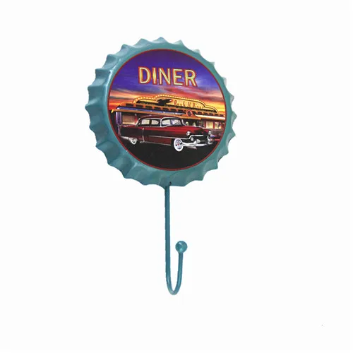 Черный "Diner" Крышка для пивной бутылки металлический знак крючок настенная декоративная вешалка плакат для деревенской стены табличка гараж бар-закусочная - Цвет: Черный