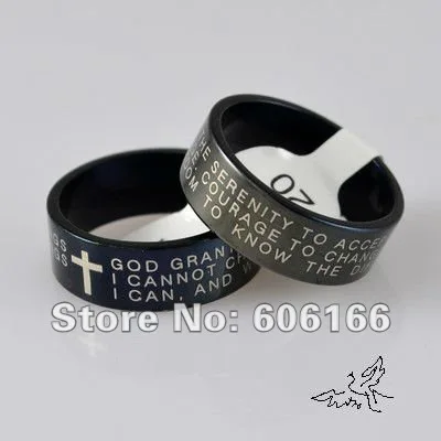 Оптовая продажа 30 шт./лот черные кольца из нержавеющей стали на английском языке