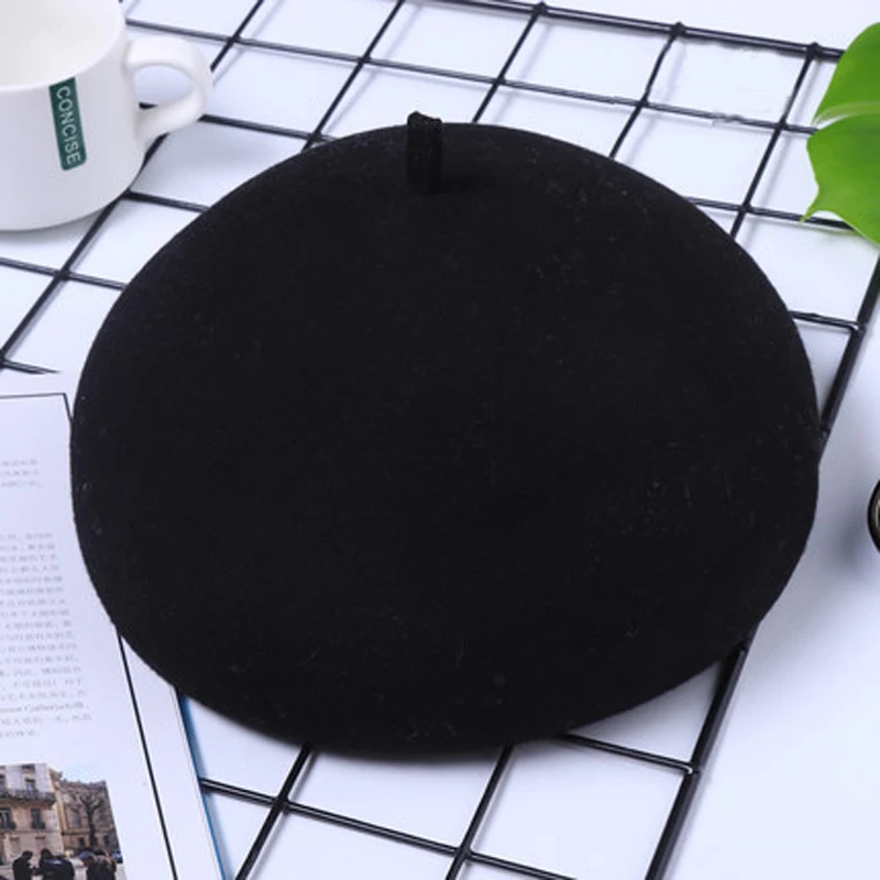 Fashion Women Solid Color Beret 100% Lambswool Berets Keep Warm Female Winter Casual Dome Bonnet Caps Pom | Аксессуары для одежды