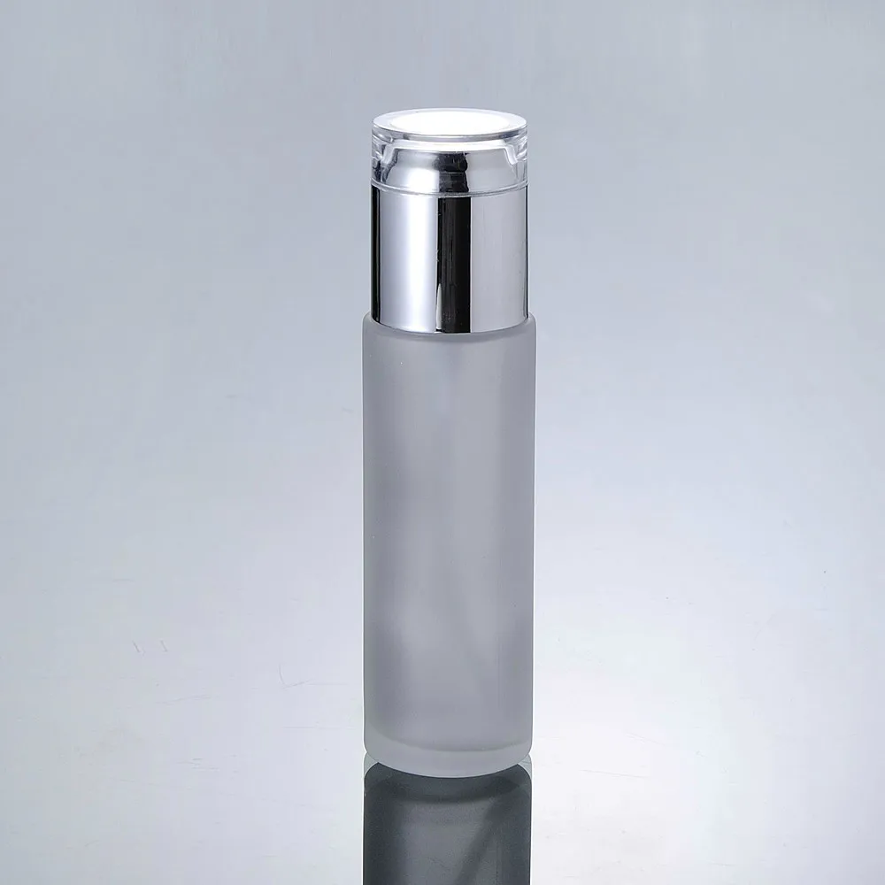 Матовая стеклянная бутылка 80 мл с серебряной крышкой для лосьона насосом|pump