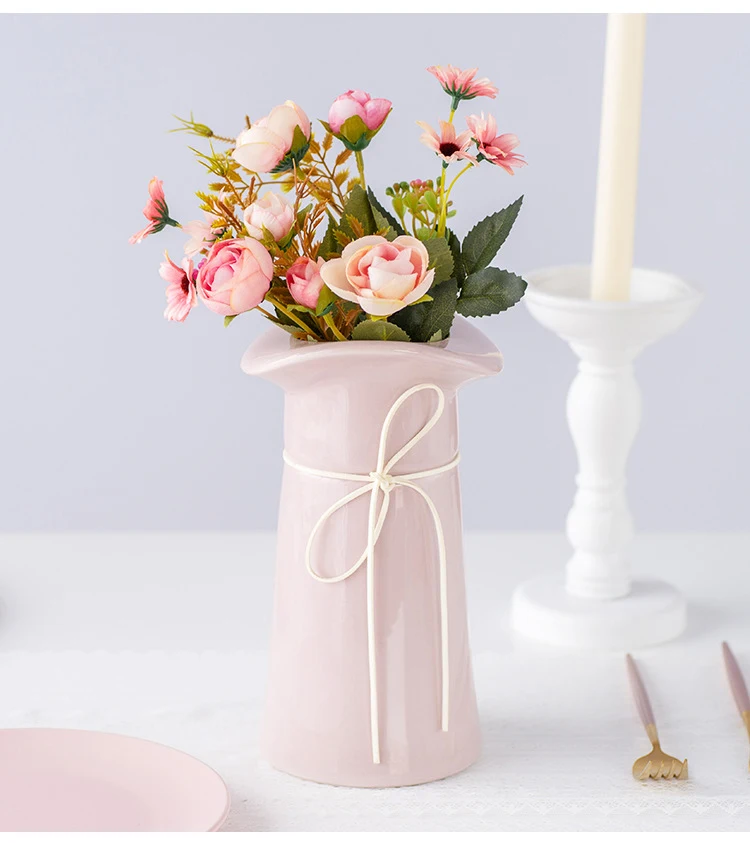 Fake Tea Rose Silk Flower Fall Gerbera Daisy Artificial Plastic Flower Pearl Bouquet For Wedding DIY Party Home Room Decoration