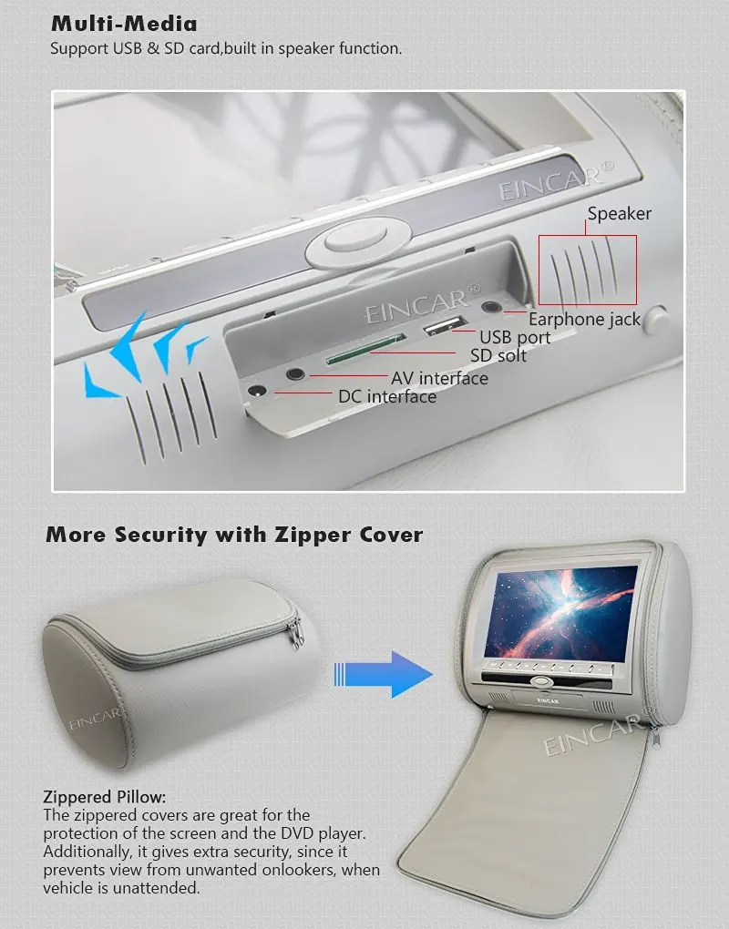 9 дюймовый цифровой дисплей экран подголовник Автомобильный CD dvd-плеер серый