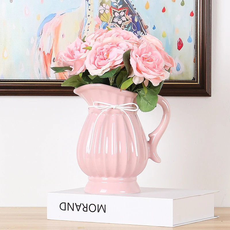 

Nordic ceramic vase with handle Milk jug large vase home wedding decoration containers tabletop Handicraft Single ear Vases