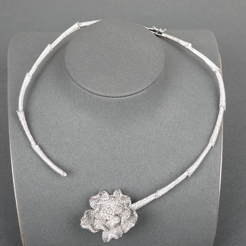 Женский Свадебный комплект из колье серёг и кольца с фианитом|Ювелирные наборы| |