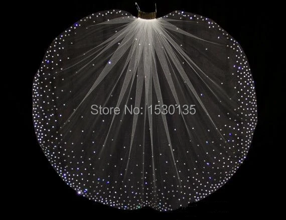 Ослепительная Стразы Один Слой Локоть Длина Люкс Покрывал Тюль С Расческой