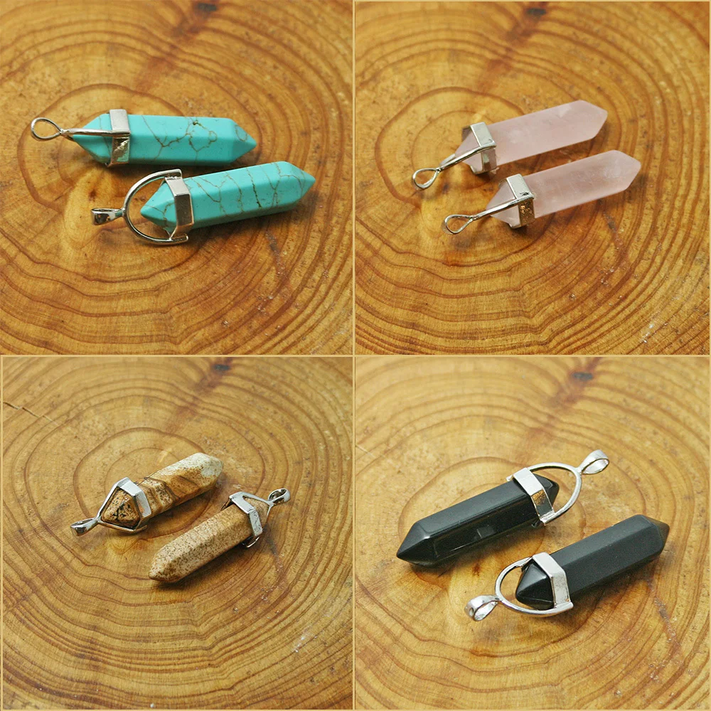 Ожерелье с шестигранной колонной кулон из натурального кристалла Кожаные