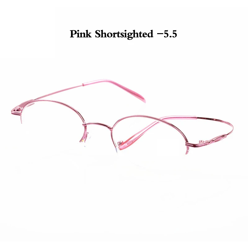 pink myopia 5.5 Zilead дамские металлические полуоправы готовые очки для близорукости ультралегкие маленькие оправы очки для близоруких женщин - Цвет оправы: pink myopia 5.5