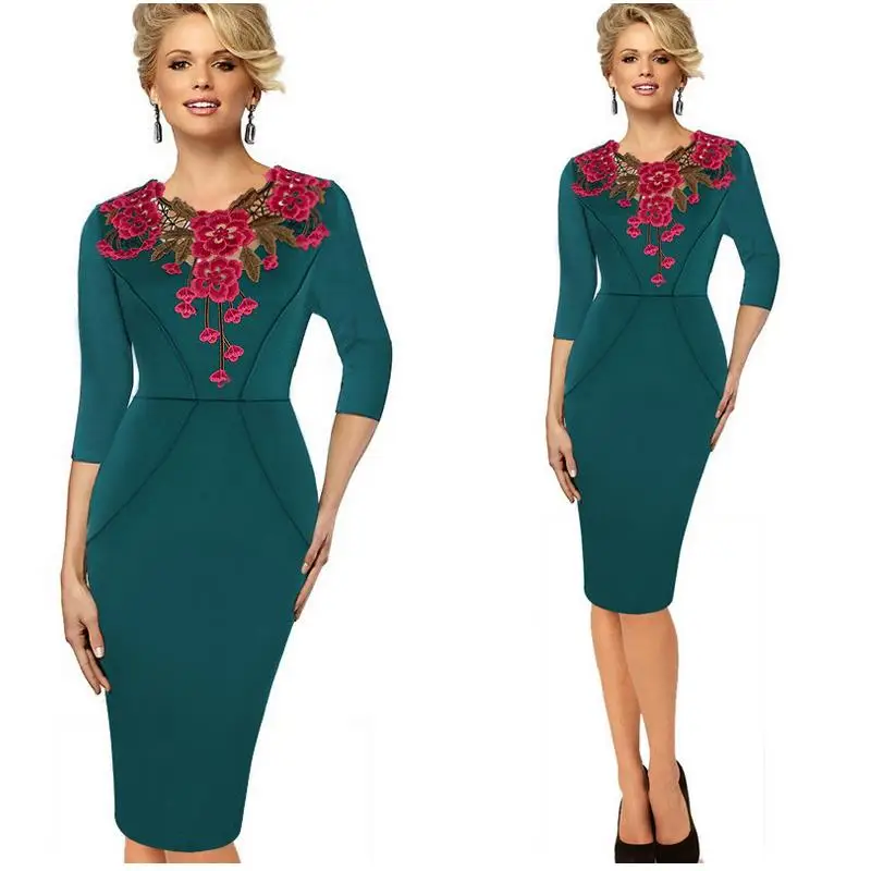 Женское кружевное платье-карандаш с вышивкой зеленое фиолетовое черное красное