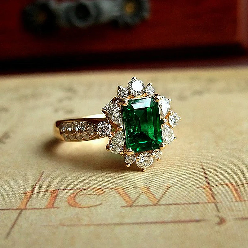 AAA Lab Created колумбийское для женщин Ice Cut Solid 18K желтое золото 1.8ctw зеленый изумруд