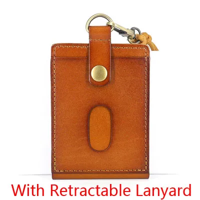 Brown-Lanyard Натуральная Кожа Вертикальный стиль ID со значком выдвижной держатель ремешок на шею или брелок корова кредитный держатель для карт Id Card чехол - Цвет: Brown-Lanyard