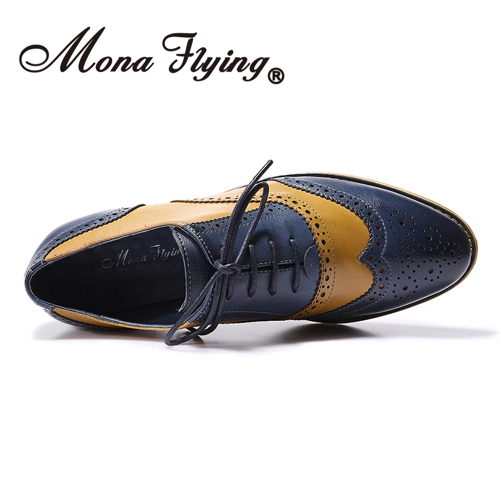 Mona Flying/женские кожаные оксфорды на шнуровке; Разноцветные оксфорды с перфорацией типа «броги»; туфли в стиле Дерби для женщин; женские B098-3 для девочек