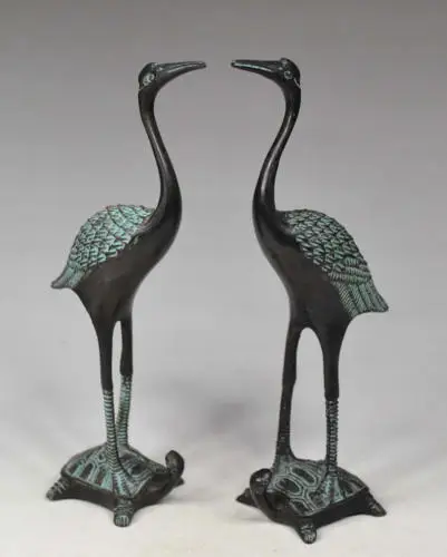 Пара китайских старых бронзовых ручной работы красно венец орнамент