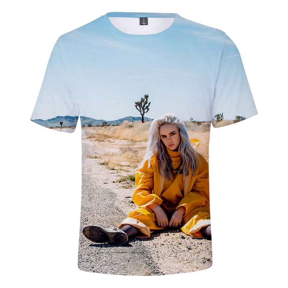 Billie Eilish, новинка, 3D футболка, для мужчин, летняя мода, хип-хоп, Harajuku, повседневная одежда, Billie Eilish, 3D, для девочек, желтая футболка