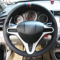 bannis black leather blue red gray marker car steering wheel cover for honda fit 2009 2013 city jazz
