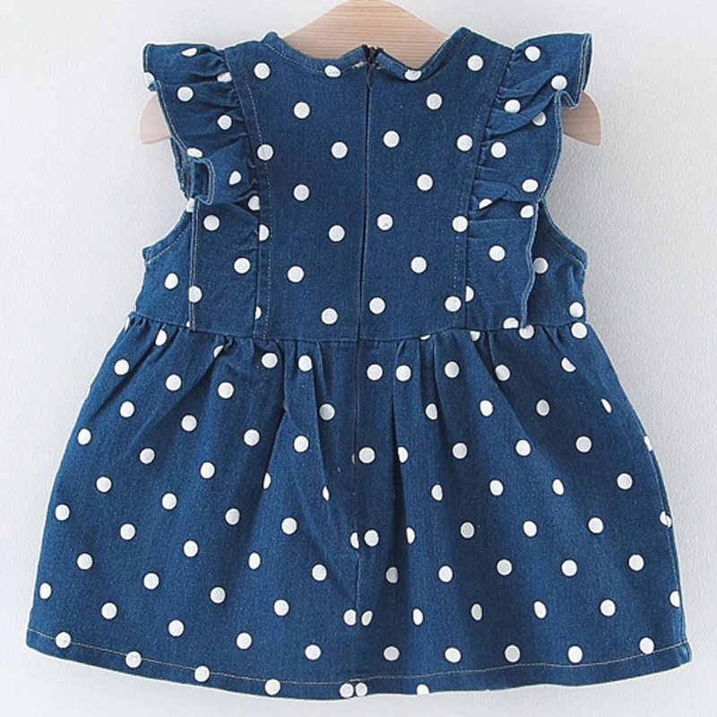 Girls Dresses 2019 Burst Models Children's Cute Polka Dot Bow Lace Collar Denim Pompon Dress Sweet Girl Clothing | Детская одежда и