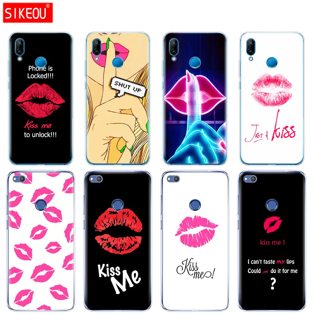 Силиконовый чехол для телефона Huawei P20 P7 P8 P9 P10 Lite Plus Pro 2017 p smart 2018 Kiss me Губная Помада