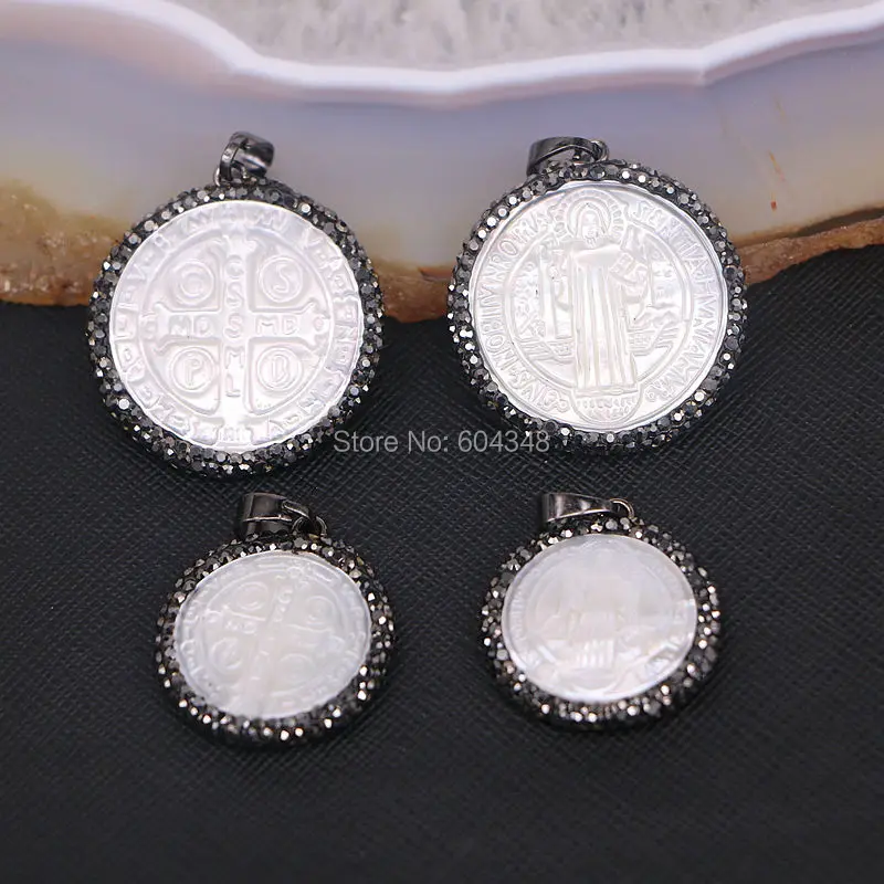 5 шт Zyunz ювелирный кулон перламутровый круглый 27 мм 34 с фианитами|mother of pearl|gem pendantpave