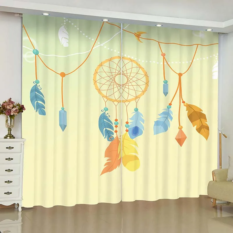 Dreamcatcher curtains for window Buddha statue Dreamcatcher blinds finished drapes window blackout curtains parlour room blinds - Color: 3