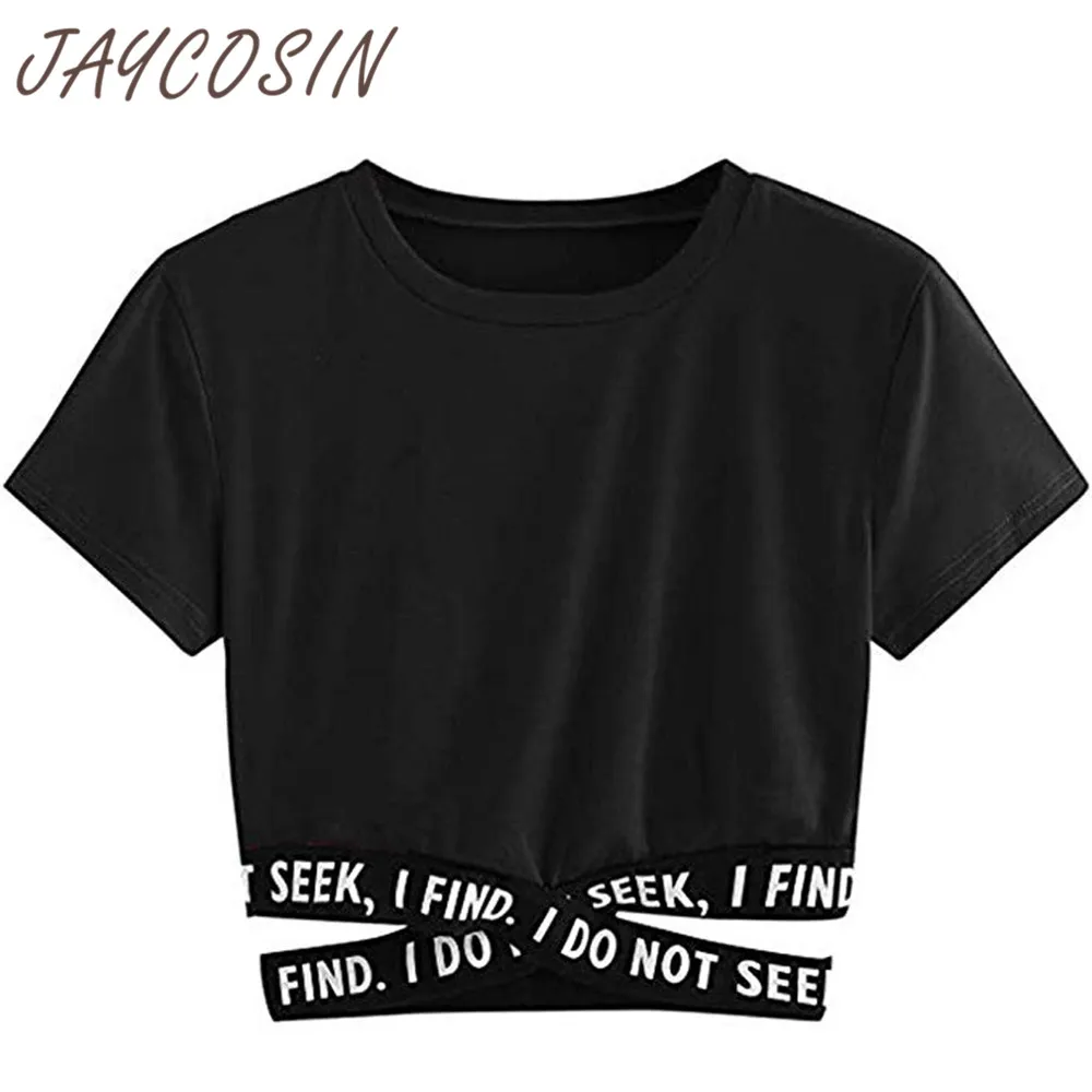 JAYCOSIN одежда, сексуальные женские топы на лямках, Полиэстеровая футболка с коротким рукавом, Женская Повседневная футболка, летний топ, Женская свободная футболка