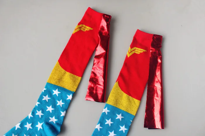 Takerlama Wonder Woman накидка до колена Носки для девочек Чулки для женщин красные, синие-вязать на мысе Косплэй яркий плащ хлопок теленка Носки для девочек