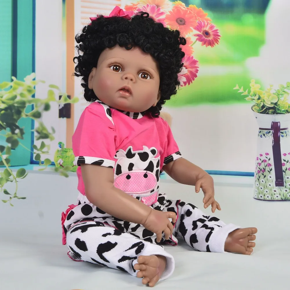 57 см афро-американская девочка черные куклы Reborn полный Силиконовый Reborn baby Dolls Bebe реальное возрождение corpo de Silicone inteiro