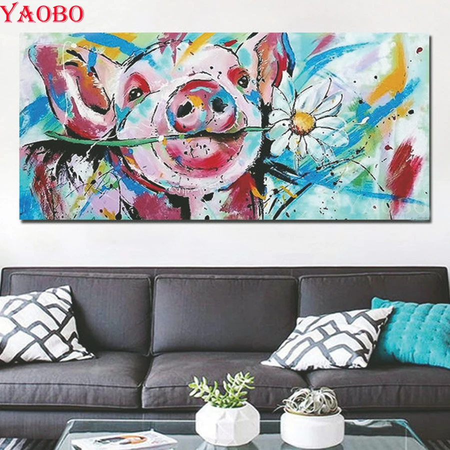 5D DIY Алмазная вышивка красочные поросенок цветок крестом полный круг мозаика