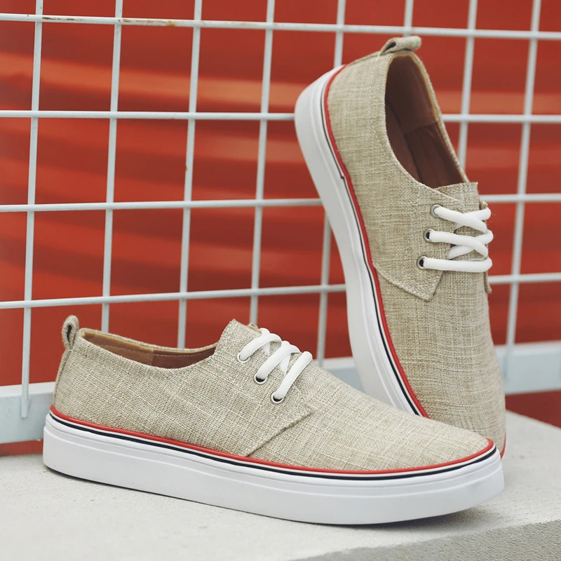 Мужская парусиновая обувь BIMUDUIYU Повседневная дышащая изо льна на плоской подошве