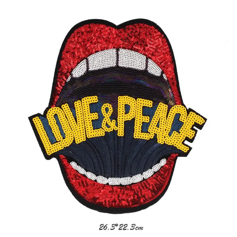 Patches for clothing T shirt Women 263mm Large red lips Sequined Sequins T-shirt Womens Fashion Tops Shirt Girl Patch Clothes | Дом и сад