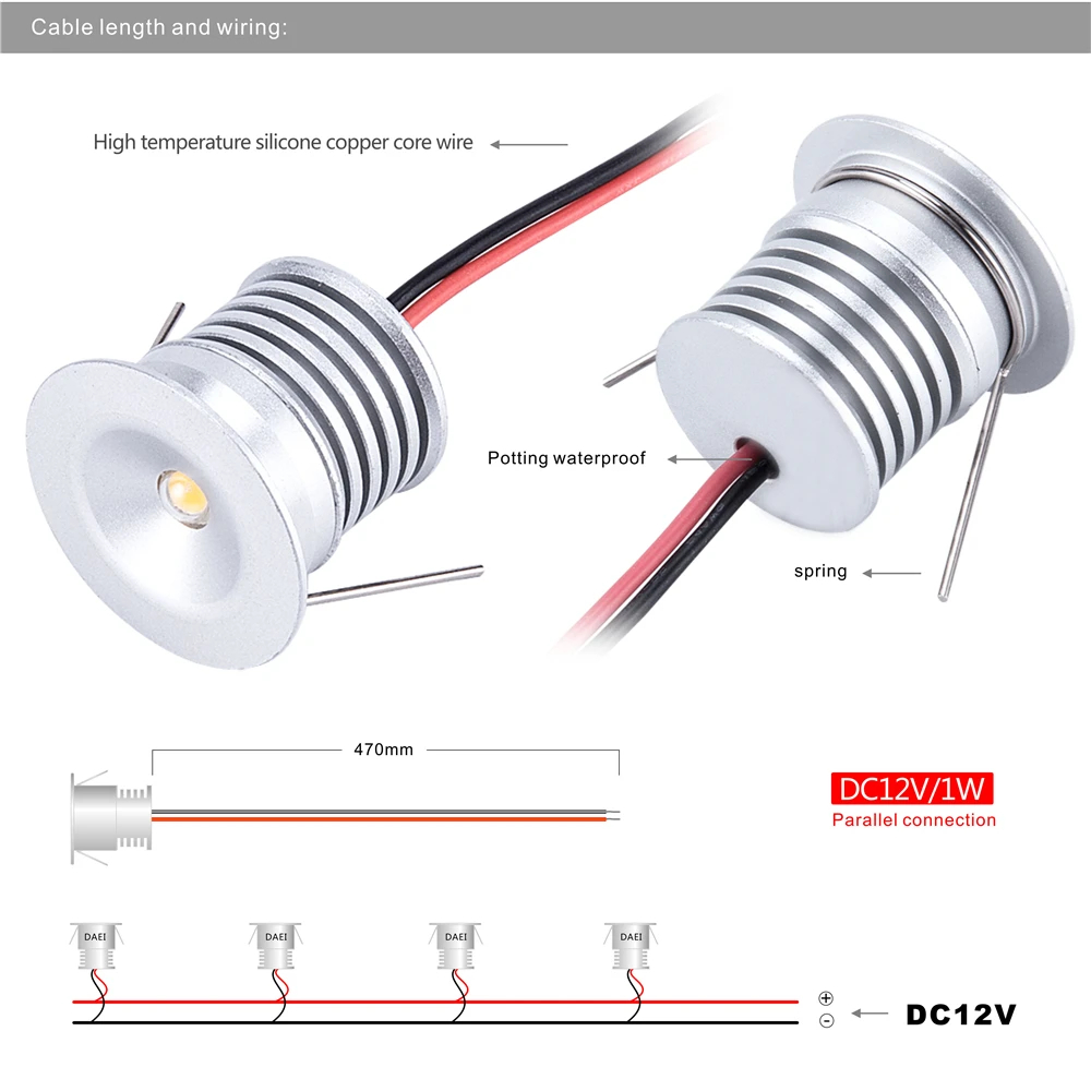 Светодиодный точечный светильник, 1 Вт, 25 мм режущий встраиваемый мини-светильник, 12 В постоянного тока, освесветильник для шкафа, декоратив... от AliExpress RU&CIS NEW