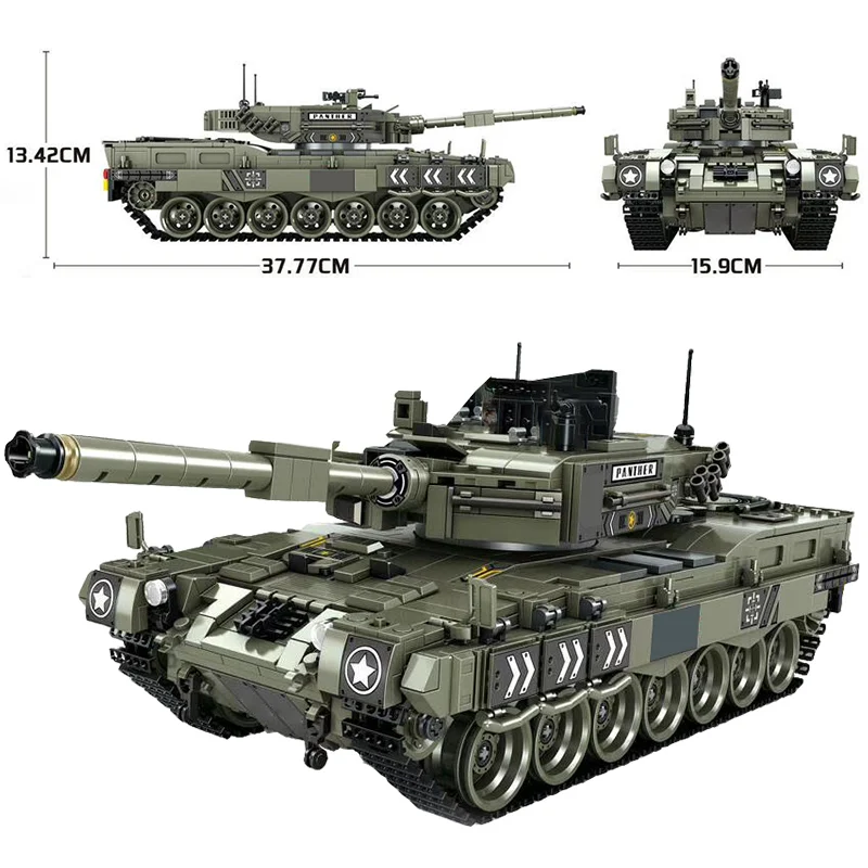 1747 шт., Военная серия, кирпичи WW2, Leopard 2, основная боевая модель танка, строительные блоки, игрушки для детей, подарки для мальчиков