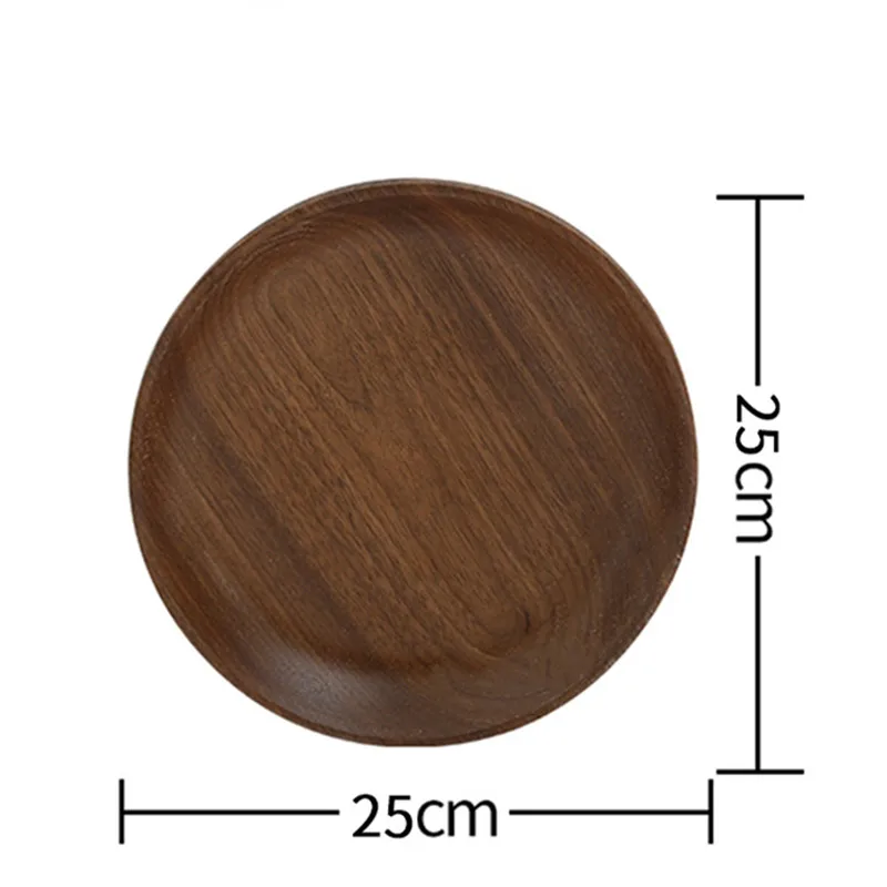 Walnut Wood 20CM Неправильный круглый Массив дерева грецкий орех деревянная тарелка фруктовое блюдо, тарелка чайный поднос десертная обеденная тарелка, столовая посуда набор - Цвет: Walnut Wood 20CM