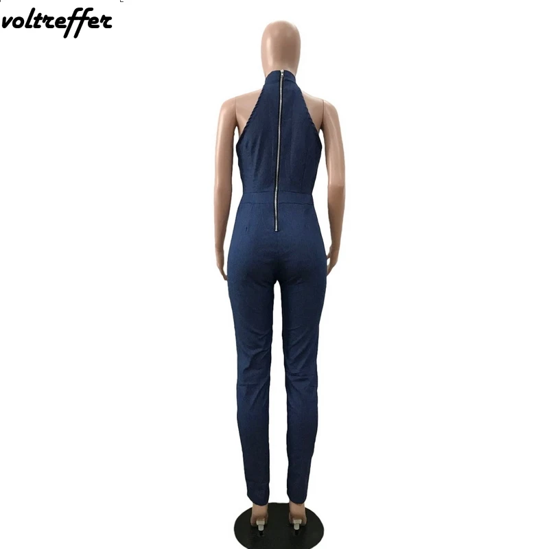2018 летний стильный Облегающий комбинезон на молнии сзади джинсовые комбинезоны