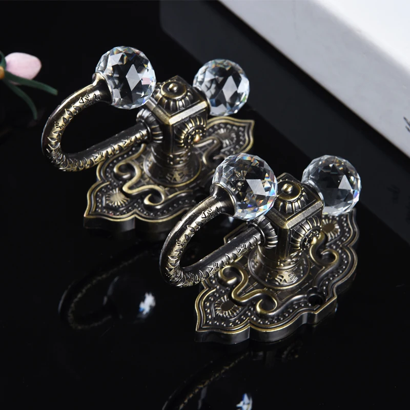 

European Zinc Alloy Double Crystal Curtain Hook Tieback Tassel Brush Holder Curtain Decorative Accessories Home Window Decor
