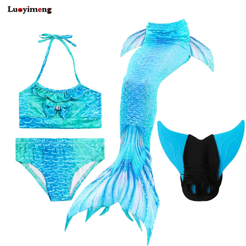 4pcs/set Girls Mermaid Tails Dress Swimwear Cosplay Princess Tail Costumes Bathsuits Suit Swimmable Kids Swimsuit With Monofin |