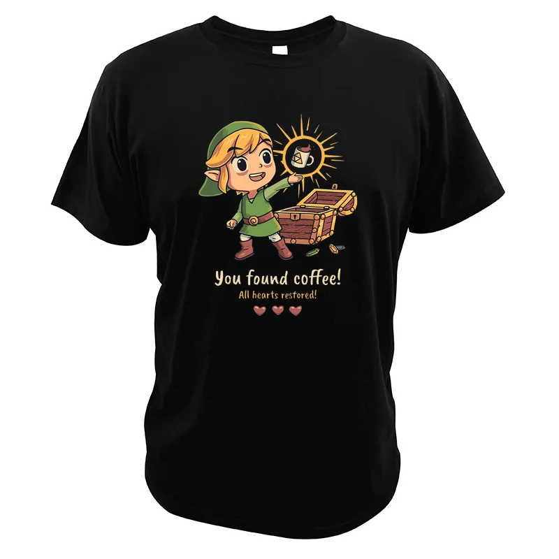 Дыхательная дикая футболка Legend Of Zelda You Find coffee All Hearts, восстанавливающая путешествие в Киндом, игровая футболка - Цвет: Черный