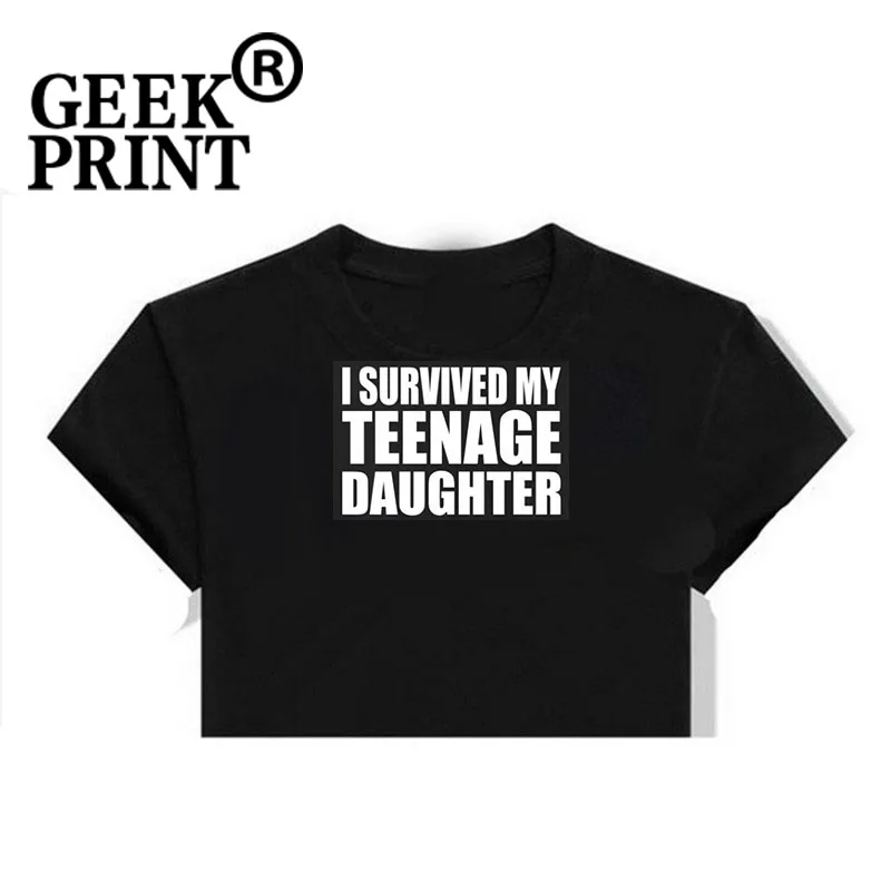 Женские топы Я пережила моей дочери забавная женская футболка с круглым вырезом
