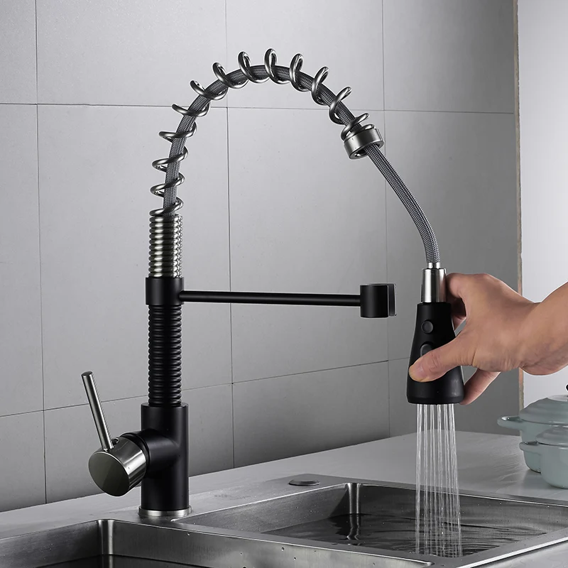 Хромированные выдвижные смесители для кухни одна ручка матовая латунная