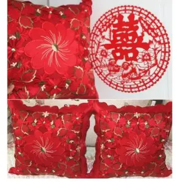 Ретро Красная Цветочная вышитая наволочка для подушки дивана свадебная лампа
