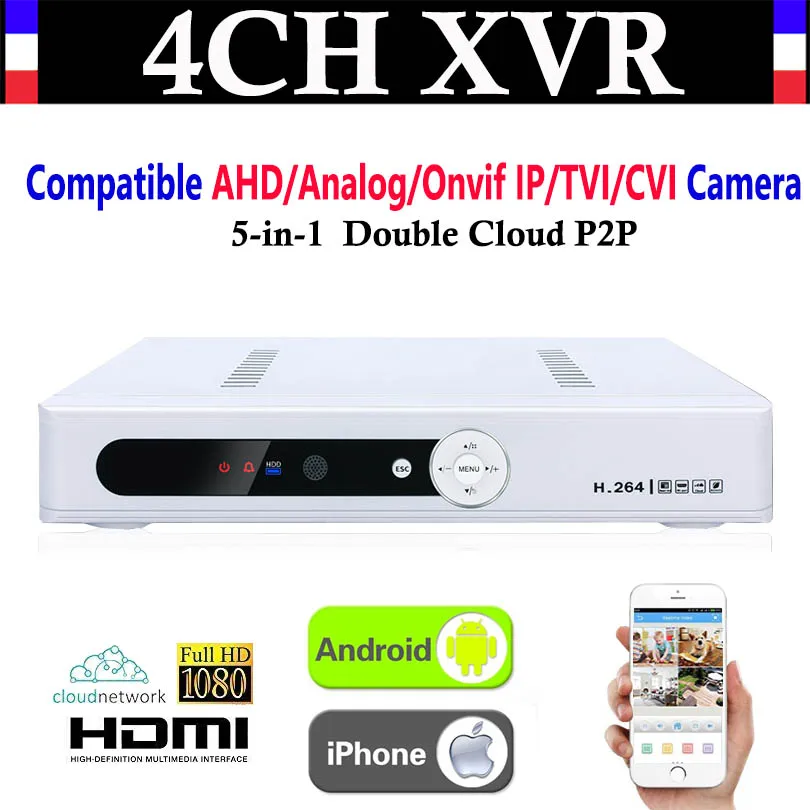 

Видеорегистратор 5-в-1, 4 канала, 1080P, NVR, AHD, TVI, CVI DVR + 1080N, совместим с AHD/аналоговым/Onvif IP/TVI/CVI камерой