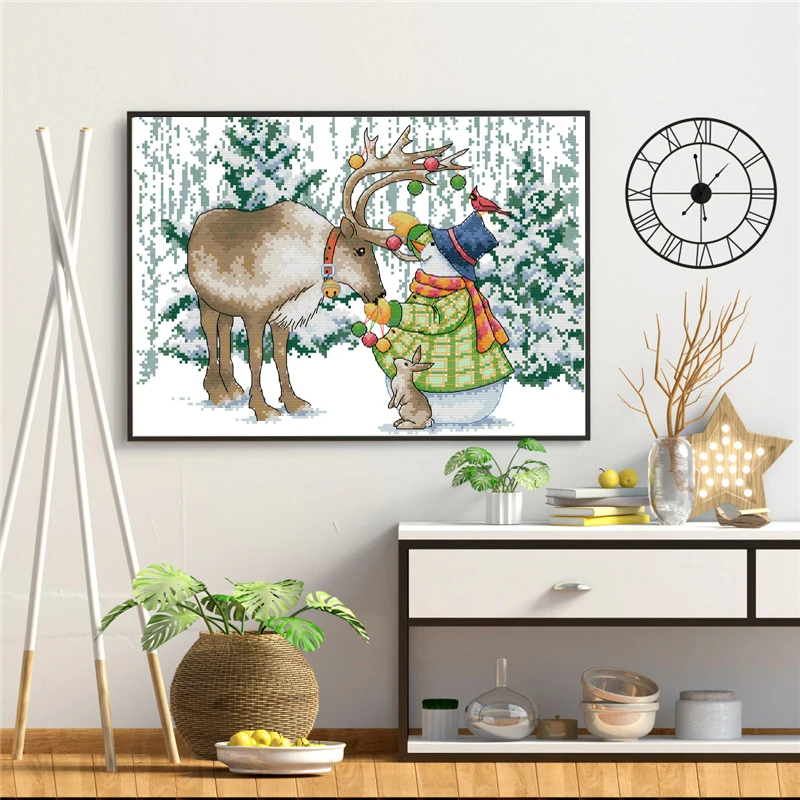 Joy Sunday Лось и снеговик вышивка крестиком узоры в виде животных Aida ткань 14ct 11ct DMC с