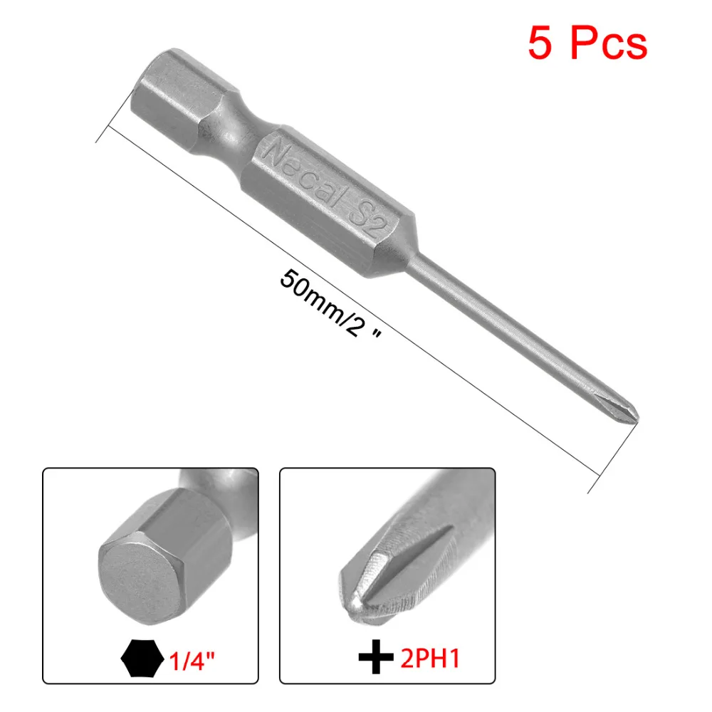 UXCELL 5 шт. 1/4 дюйма шестигранный хвостовик Phillips Магнитная отвертка PH00 PH1 PH0 S2 отвертка Биты 50 мм длина