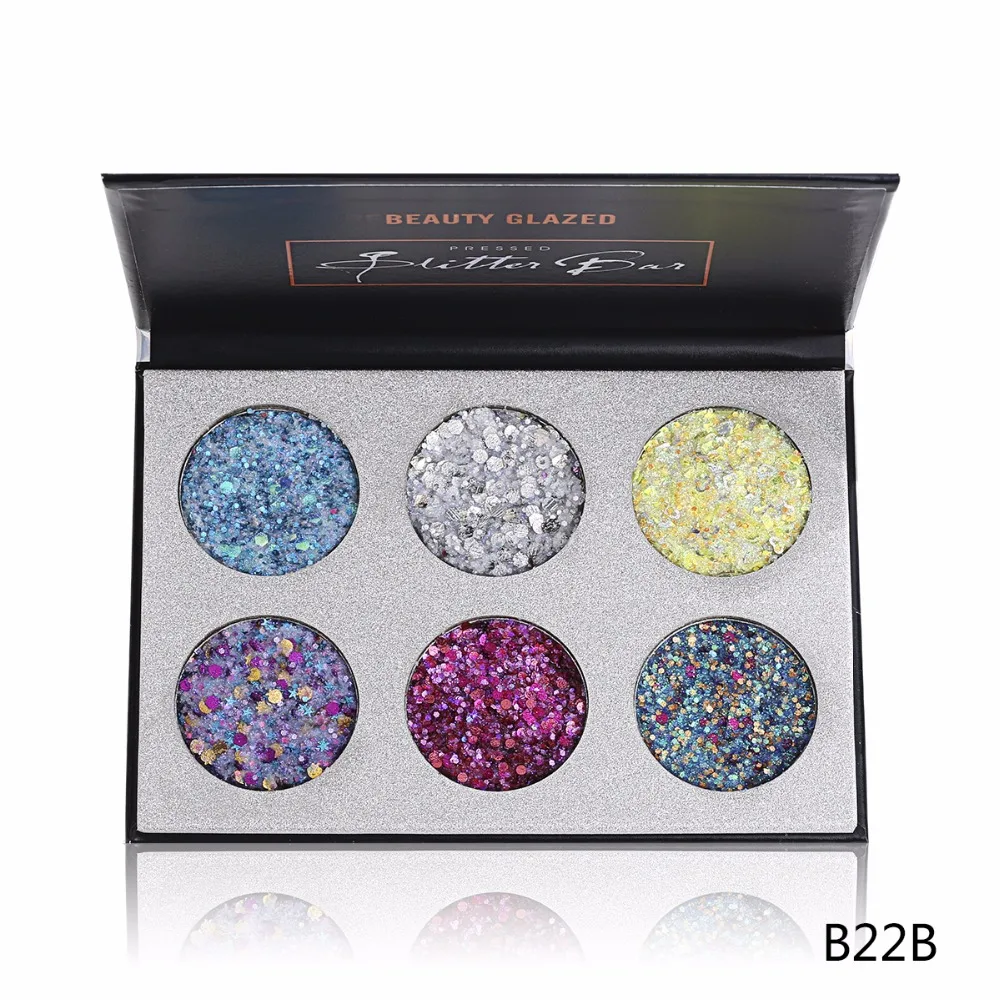 Красота глазурованный бренд 6 видов цветов прессованный блеск бар тени для век