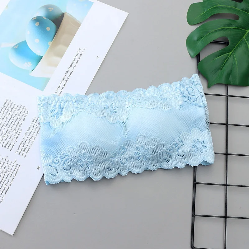Blue Новые кружевные топы для молодых девушек, топ-бандо, бюстье, топы, тонкий бюстгальтер, танки, женское нижнее белье, съемный плечевой ремень - Цвет: Blue