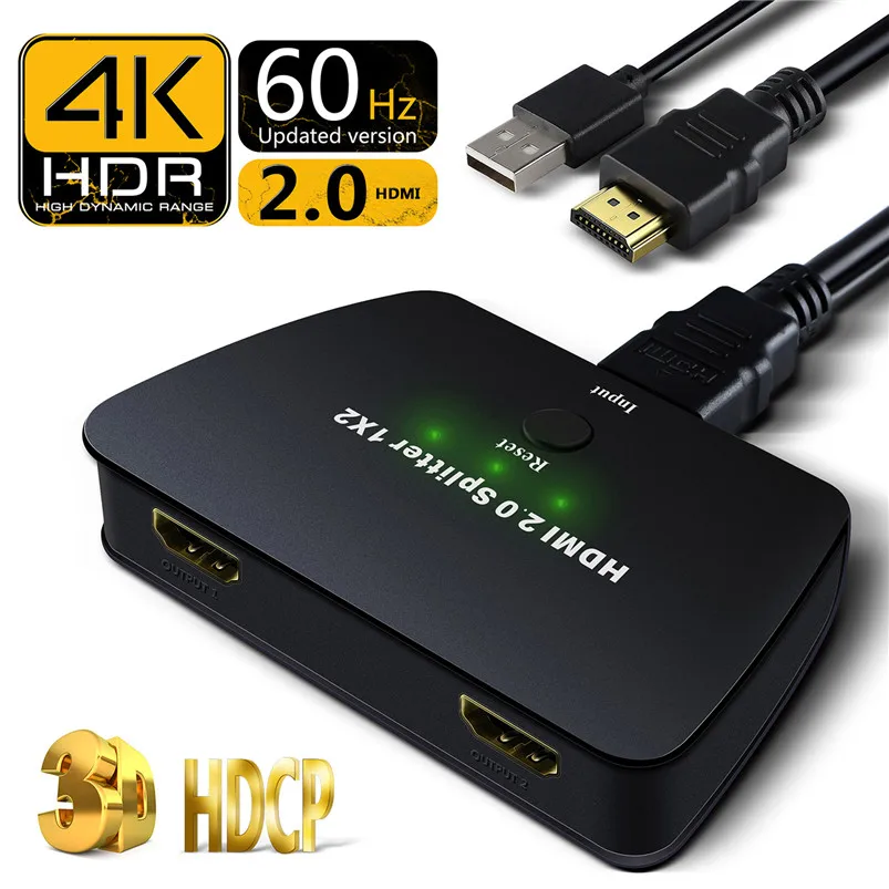 NewBEP HDMI 2 0 сплиттер 1x2 1 вход Выход ретранслятор переключатель коробка