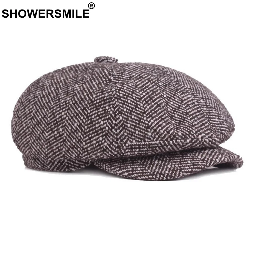 SHOWERSMILE, газетная Мужская кепка в елочку, восьмиугольная кепка, коричневая, Британская, винтажная, брендовая, Duckbill, Осень-зима, Гэтсби, берет, шапка