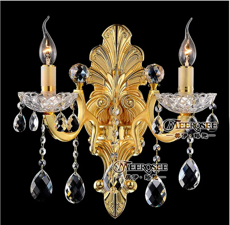 

Luxurious Meerosee Crystal Wall Sconces Light Wall candle Lighting fixture Gold color traditional style MD8739