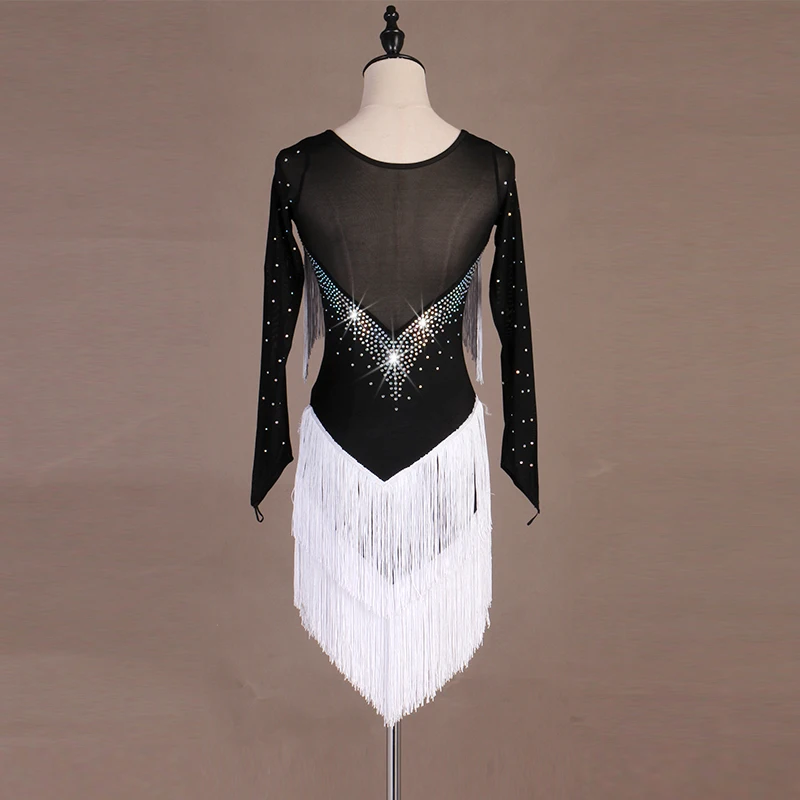 Новинка белые платья для латинских танцев женское платье из спандекса с