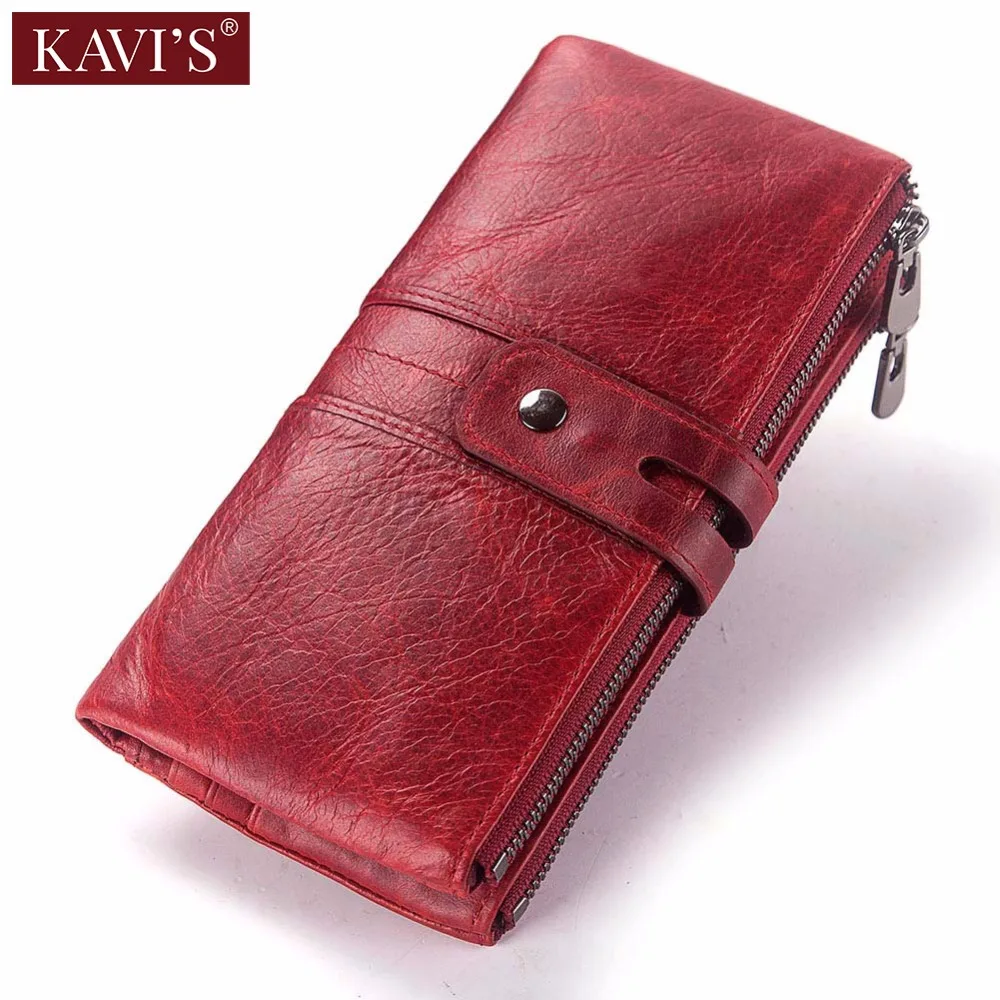 KAVIS, красный,, натуральная кожа, женский кошелек, для монет, на застежке, Portomonee, клатч, сумка для денег, Женский держатель для карт, длинный, качественный