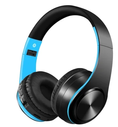 Синий HATOSTEPED беспроводные наушники Bluetooth гарнитура наушники с микрофоном для ПК мобильного телефона музыка - Цвет: Синий