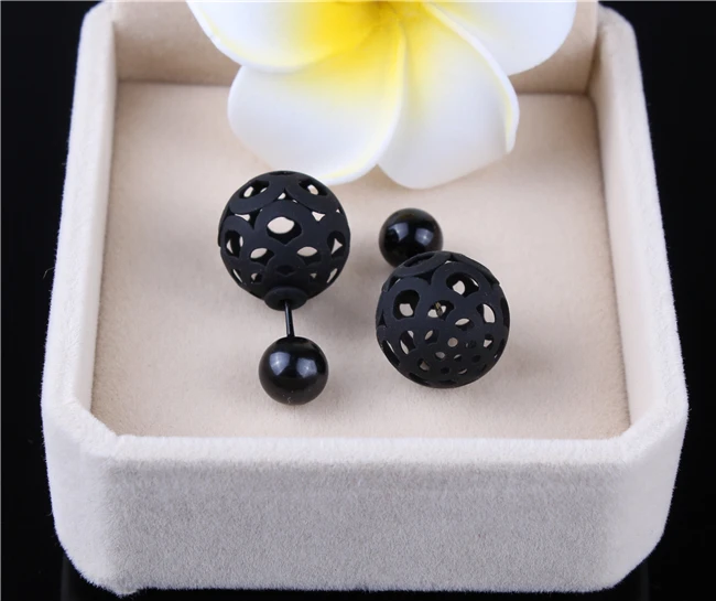 Серьги пусеты 2016 разноцветные большой полый металлический шарик двусторонние